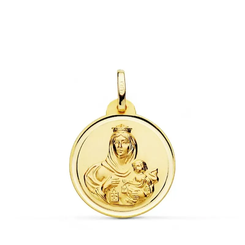 Medalla oro 18k colgante 20mm. Virgen del Carmen bisel unisex