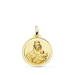 Medalla oro 18k colgante 18mm. Virgen del Carmen bisel unisex