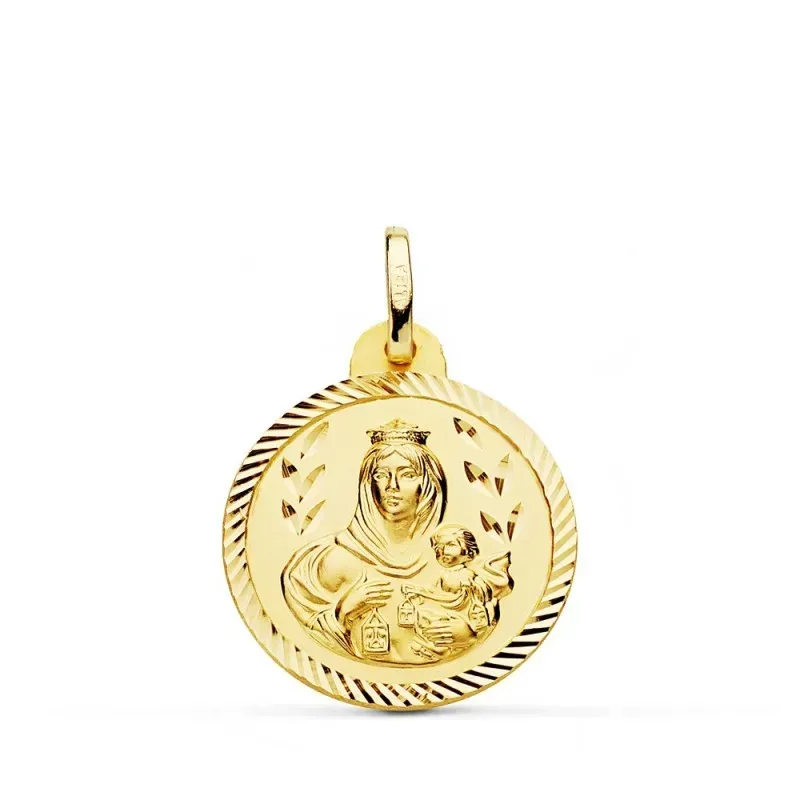 Medalla oro 18k colgante 20mm. Virgen del Carmen cerco tallado unisex