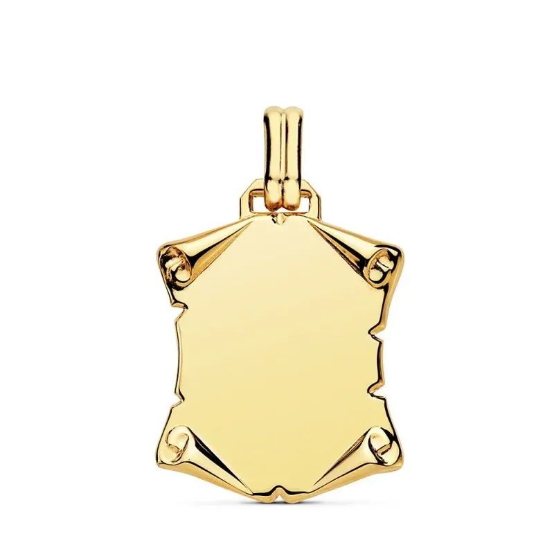Colgante oro 18k pergamino 22mm. liso brillo unisex