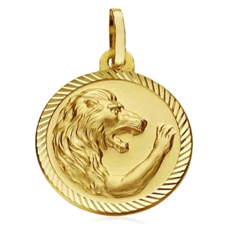 Medalla oro 18k horóscopo signo Leo 20mm. cerco tallado signo zodiaco