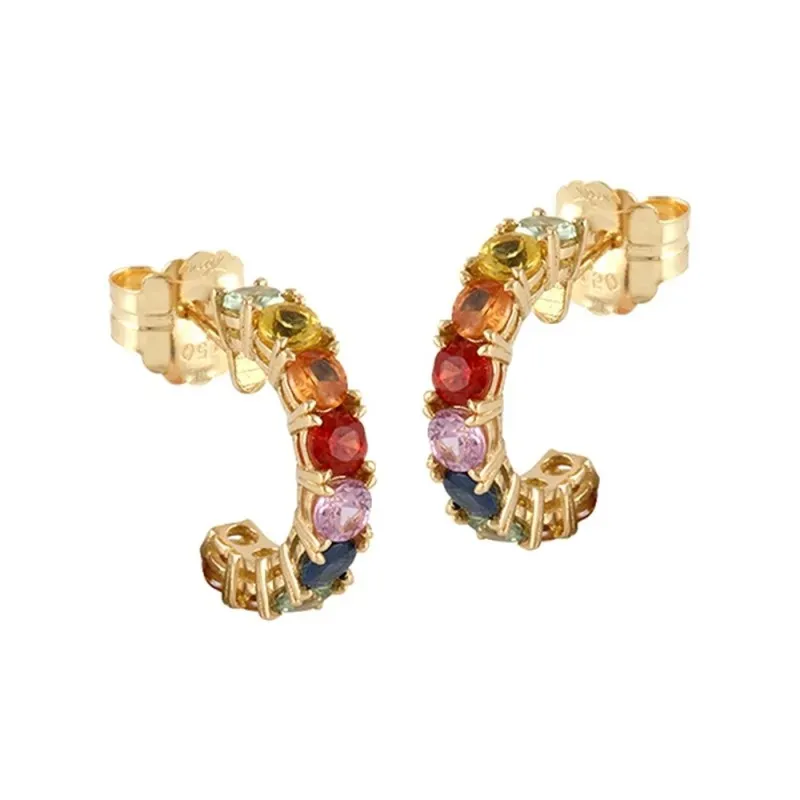 Pendientes Oro Amarillo 18k modelo Cachemira (18 multizafiros color carre. 3,00mm. 2,42 cts.)