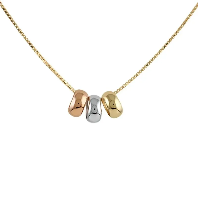Collar (43cm.) Oro Amarillo, Blanco y Rosa. 18k modelo Circles Colgante:8mm. Cadena:42cm.