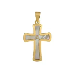 Cruz Oro Amarillo 18k modelo Cruces (1 diamante 1,50mm. 0,015cts.) (1 madreperla) Medida: 26x18mm.