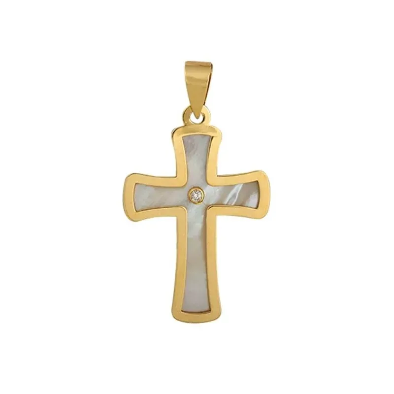 Cruz Oro Amarillo 18k modelo Cruces (1 diamante 1,50mm. 0,015cts.) (1 madreperla) Medida: 26x18mm.