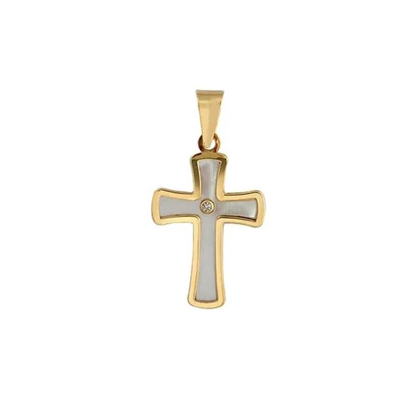 Cruz Oro Amarillo 18k modelo Cruces (1 diamante 1,20mm. 0,007cts.) (1 madreperla) Medida: 18x12mm.