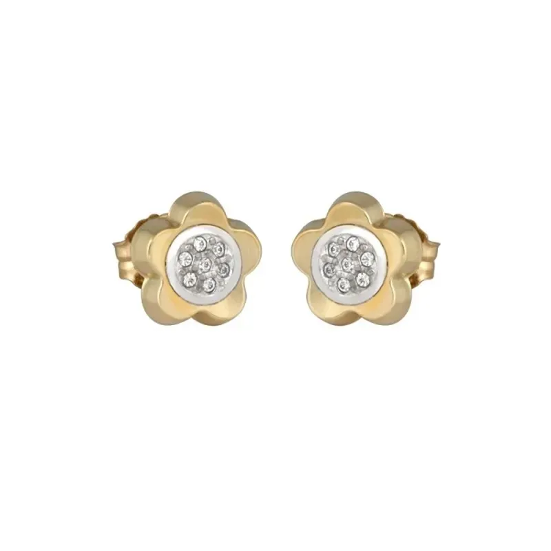 Pendientes Oro Amarillo y Blanco 18k modelo Comunión (14 Circonitas). Medida: 9,50mm.