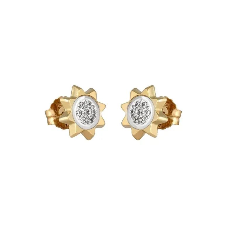 Pendientes Oro Amarillo y Blanco 18k modelo Comunión (14 Circonitas). Medida: 9,80mm.