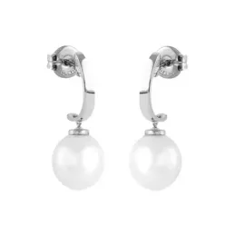 Pendientes Oro Blanco 18k modelo Daniela (2 perlas cultivadas perilla 10x11mm.) Medida: 25,5x10mm.