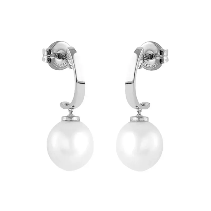 Pendientes Oro Blanco 18k modelo Daniela (2 perlas cultivadas perilla 10x11mm.) Medida: 25,5x10mm.