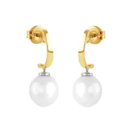 Pendientes Oro Amarillo y Blanco 18k modelo Daniela (2 perillas blancas 8x10mm.) Medida: 25,5x10mm.