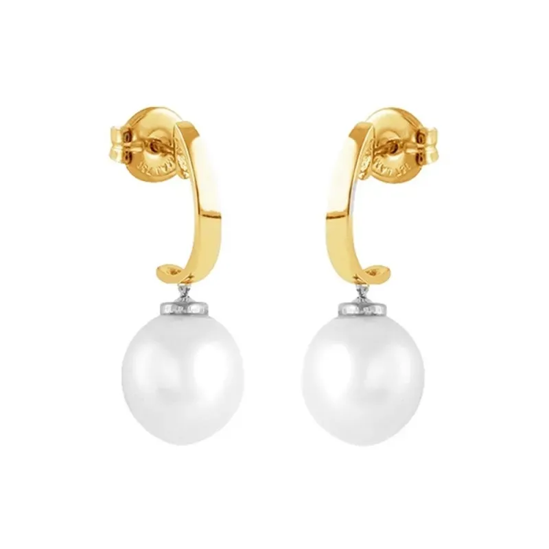 Pendientes Oro Amarillo y Blanco 18k modelo Daniela (2 perillas blancas 8x10mm.) Medida: 25,5x10mm.