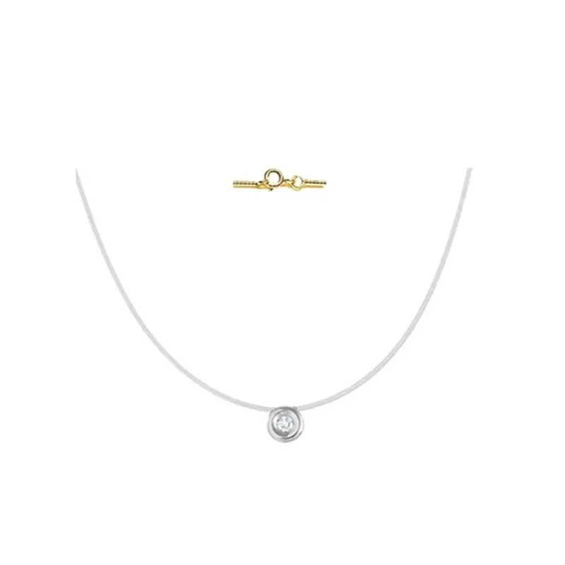 Collar de sedal con terminaciones Oro amarillo y chatón oro blanco 18k modelo Tu Diamante