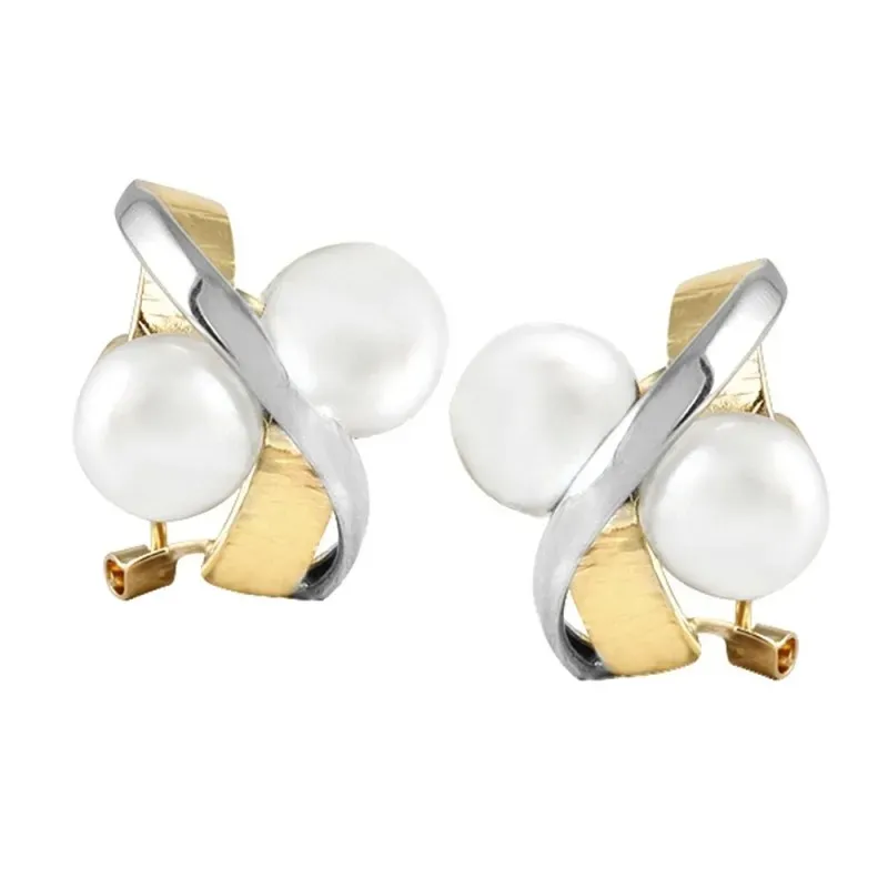 Pendientes Oro Amarillo y blanco 18k modelo Sofía (4 perlas cultivadas botón blancas 7,5mm.)