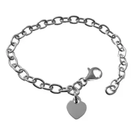 Pulsera plata Ley 925m eslabones 19cm. motivo corazón chapa colgando liso cierre mosquetón