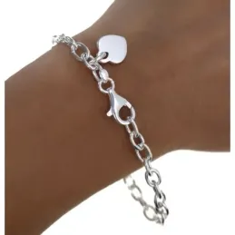 Pulsera plata Ley 925m eslabones 19cm. motivo corazón chapa colgando liso cierre mosquetón