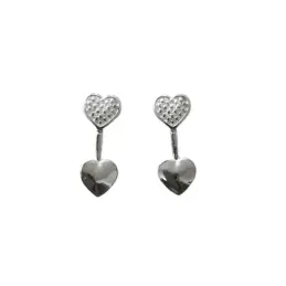 Pendientes plata Ley 925m mujer 15mm. corazones liso puntos barra cierre presión