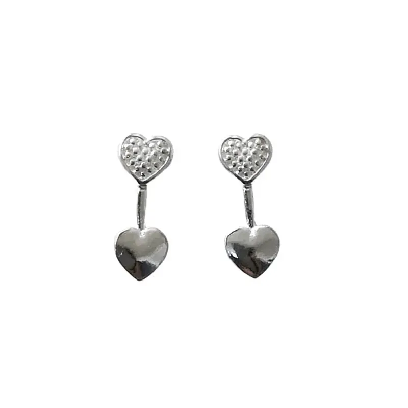 Pendientes plata Ley 925m mujer 15mm. corazones liso puntos barra cierre presión