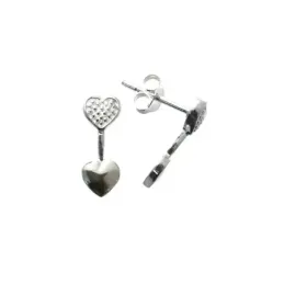 Pendientes plata Ley 925m mujer 15mm. corazones liso puntos barra cierre presión