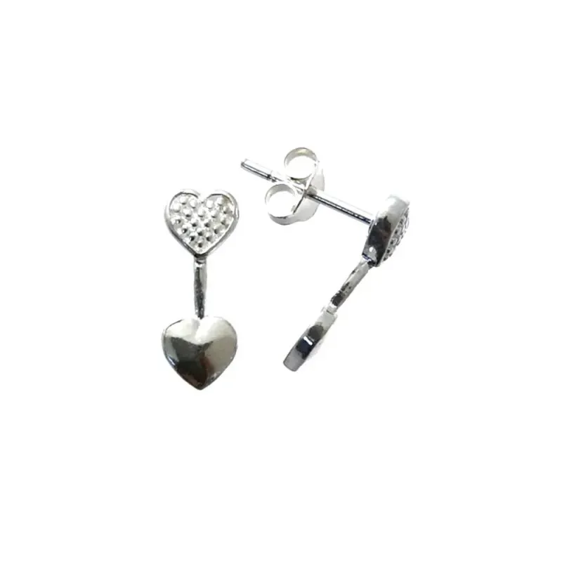Pendientes plata Ley 925m mujer 15mm. corazones liso puntos barra cierre presión