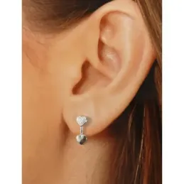 Pendientes plata Ley 925m mujer 15mm. corazones liso puntos barra cierre presión