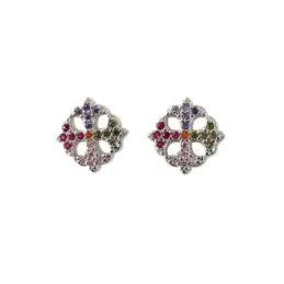 Pendientes plata Ley 925m rodiados 10mm. calados piedras microengastadas multicolor cierre presión