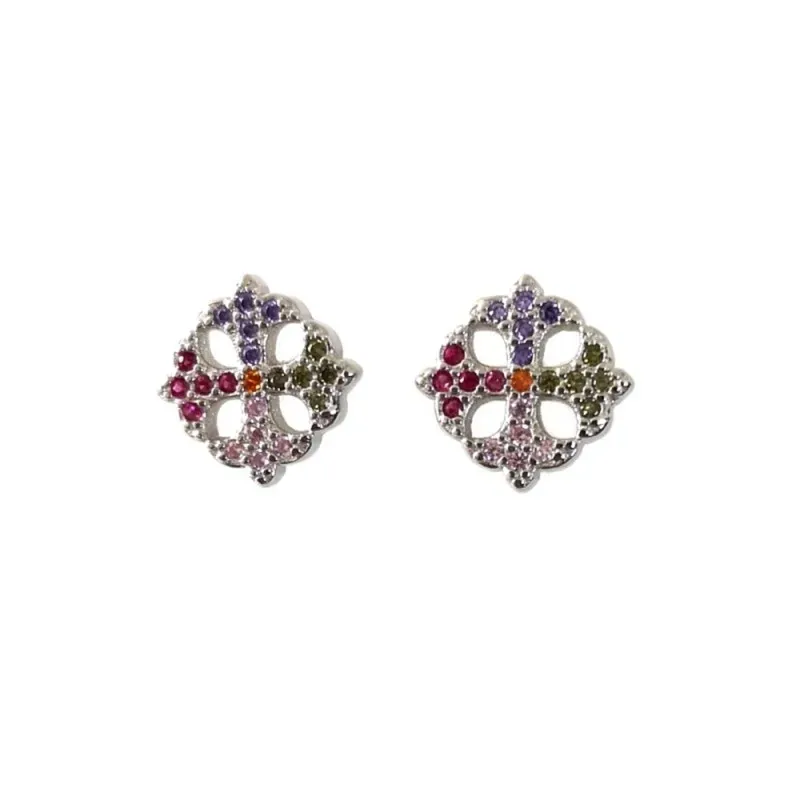 Pendientes plata Ley 925m rodiados 10mm. calados piedras microengastadas multicolor cierre presión