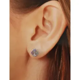 Pendientes plata Ley 925m rodiados 10mm. calados piedras microengastadas multicolor cierre presión