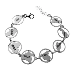 Pulsera plata Ley 925m 18cm. chapas detalle provincias Andalucía cierre mosquetón