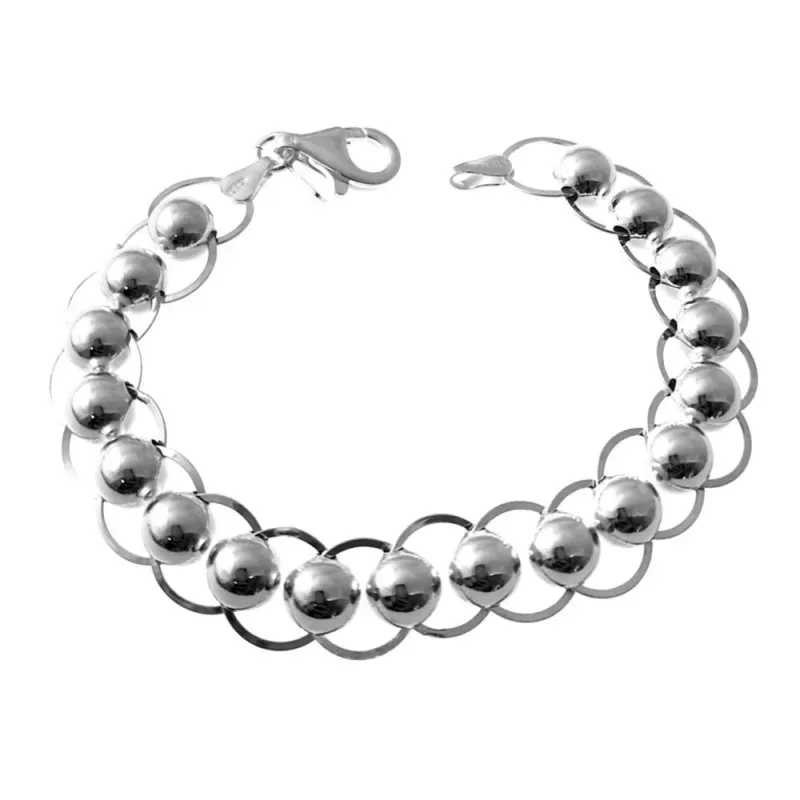 Pulsera plata Ley 925m 20cm. asas planas centro bola 8mm. lisa cierre mosquetón