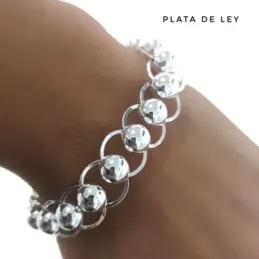 Pulsera plata Ley 925m 20cm. asas planas centro bola 8mm. lisa cierre mosquetón