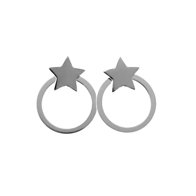 Pendientes plata Ley 925m desmontables aro 11mm. estrella lisa 7mm. cierre presión