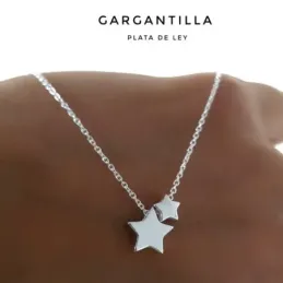 Gargantilla plata Ley 925m cadena 40cm. motivo estrellas lisas distinto tamaño cierre reasa