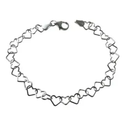 Pulsera plata Ley 925m cadena corazones calados entrelazados 19cm. cierre mosquetón