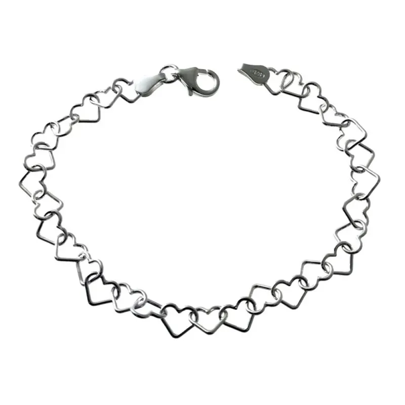 Pulsera plata Ley 925m cadena corazones calados entrelazados 19cm. cierre mosquetón