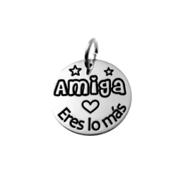 Colgante plata Ley 925m disco 18mm. liso mensaje AMIGA ERES LO MÁS corazón estrellas