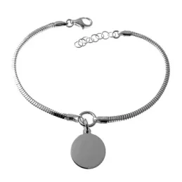 Pulsera plata Ley 925m cola de topo lapidada 18cm. centro chapa redonda 14mm. lisa cierre mosquetón