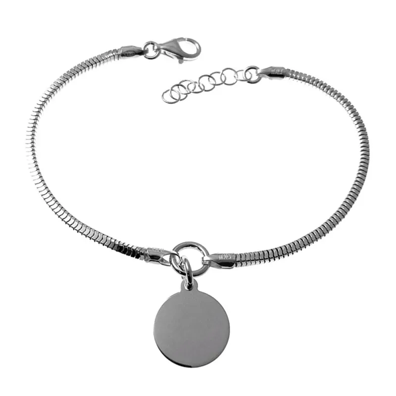 Pulsera plata Ley 925m cola de topo lapidada 18cm. centro chapa redonda 14mm. lisa cierre mosquetón