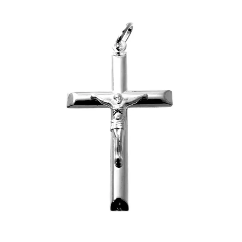 Colgante plata Ley 925m crucifijo liso 40mm. cristo palo semi redondo