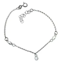Pulsera plata Ley 925m rodiada cadena rolo 18cm. detalle piedras formas ovales lágrimas cierre reasa