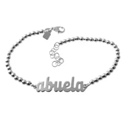 Pulsera plata Ley 925m 18cm. bolas lisa centro palabra 30mm. ABUELA cierre mosquetón