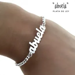 Pulsera plata Ley 925m 18cm. bolas lisa centro palabra 30mm. ABUELA cierre mosquetón