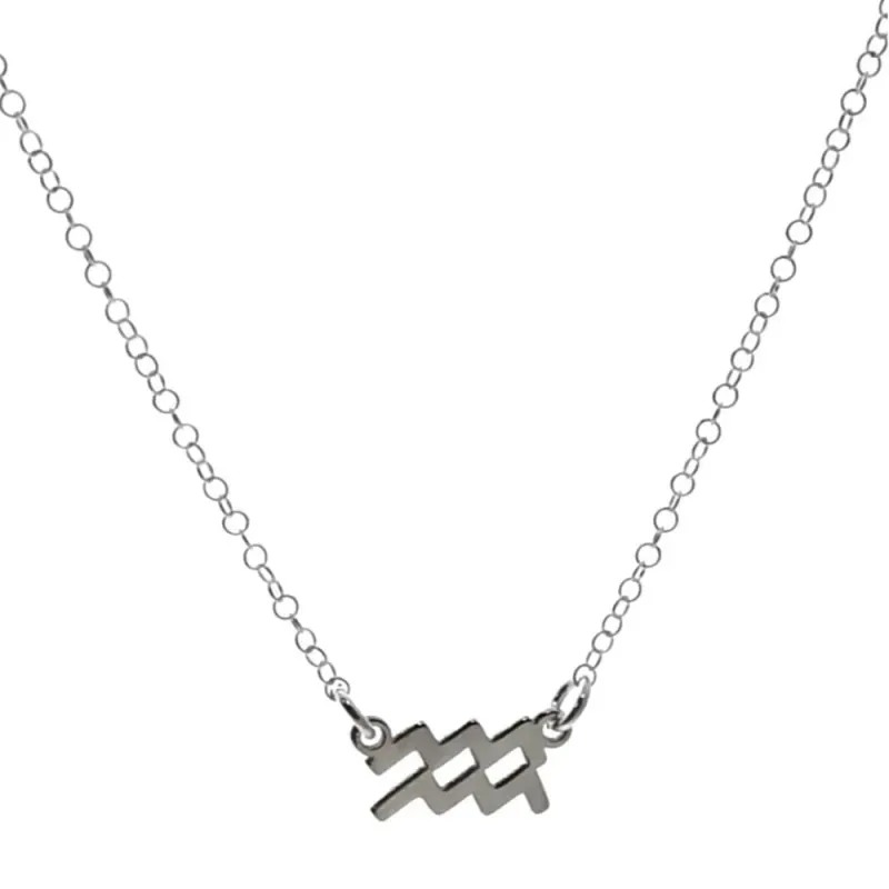Gargantilla plata Ley 925m cadena rolo 44cm. detalle signo Zodiaco Acuario liso