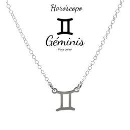 Gargantilla plata Ley 925m cadena rolo 44cm. detalle signo Zodiaco Géminis liso