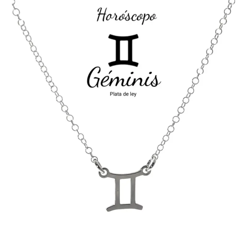 Gargantilla plata Ley 925m cadena rolo 44cm. detalle signo Zodiaco Géminis liso