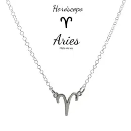 Gargantilla plata Ley 925m cadena rolo 44cm. detalle signo Zodiaco Aries liso