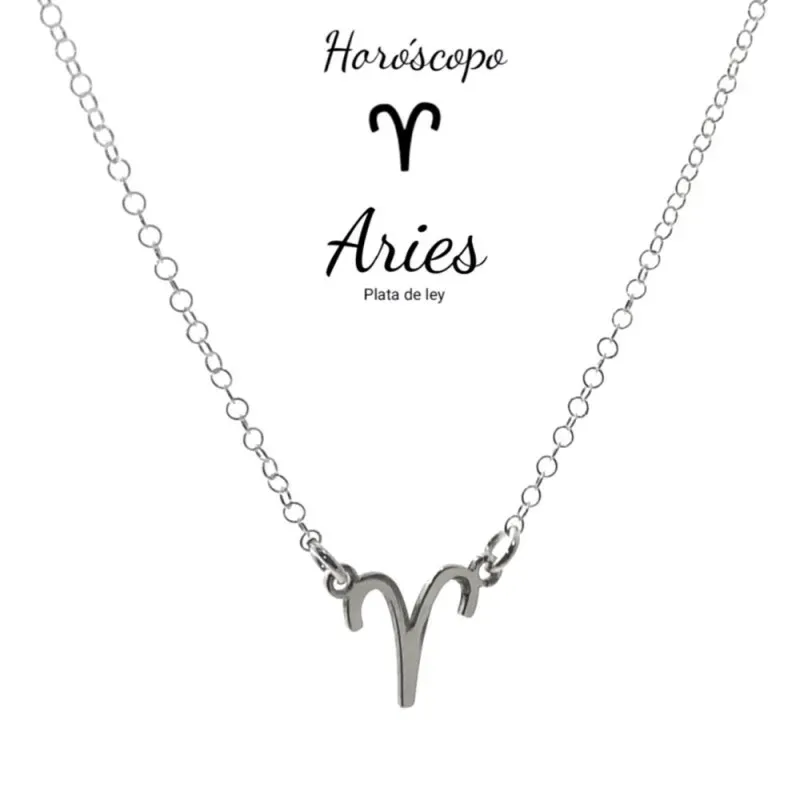 Gargantilla plata Ley 925m cadena rolo 44cm. detalle signo Zodiaco Aries liso