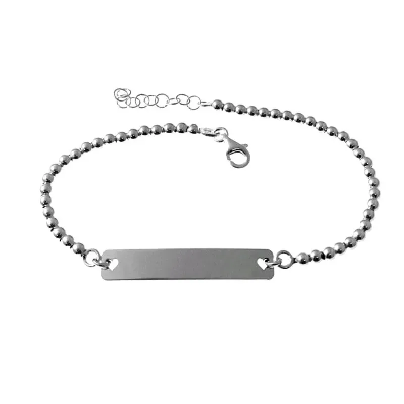 Esclava plata Ley 925m largo 18cm. bolas 3mm. chapa 34x6mm. lisa laterales corazones calados