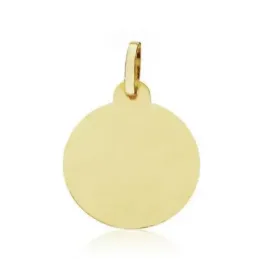 Medalla oro 18k disco liso tallado 18mm. fondo mate cerco brillo grabación imagen incluida en precio