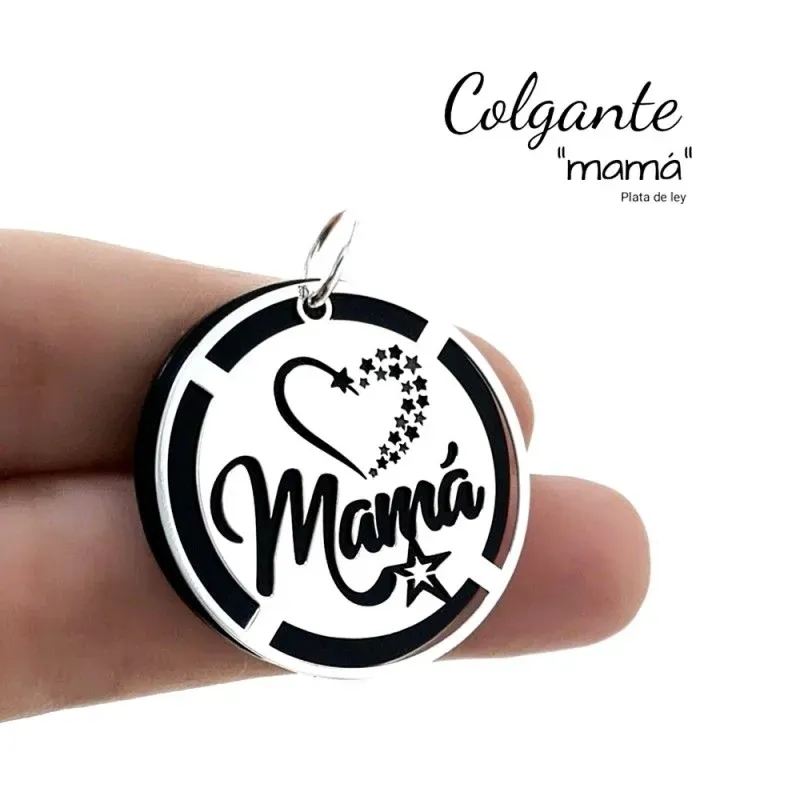 Colgante playa Ley 925m calado MAMÁ 30mm. disco móvil acetato negro mujer